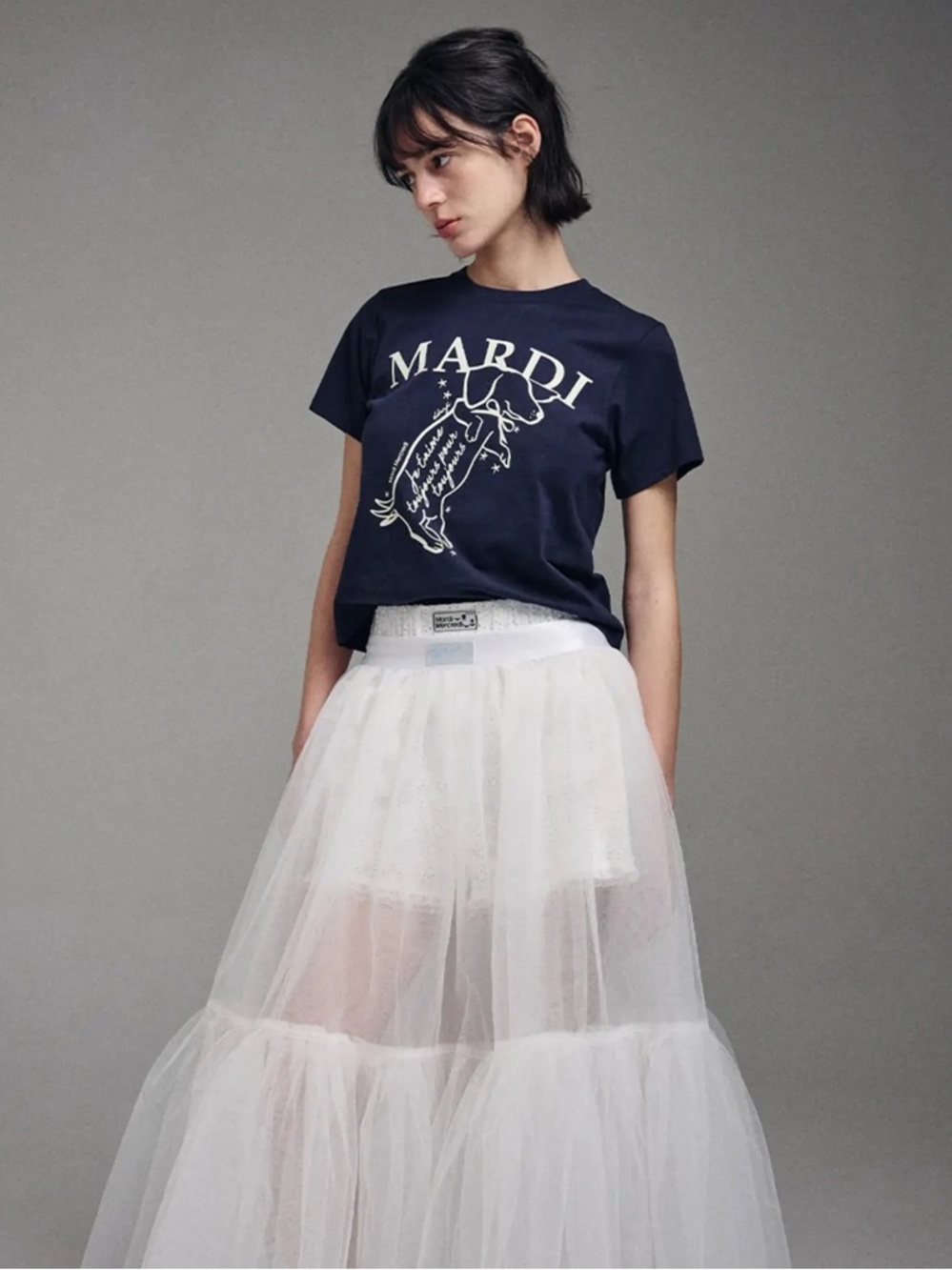 Mardi Mercredi Swing the Tail DDANJI Tee Navy Ivory